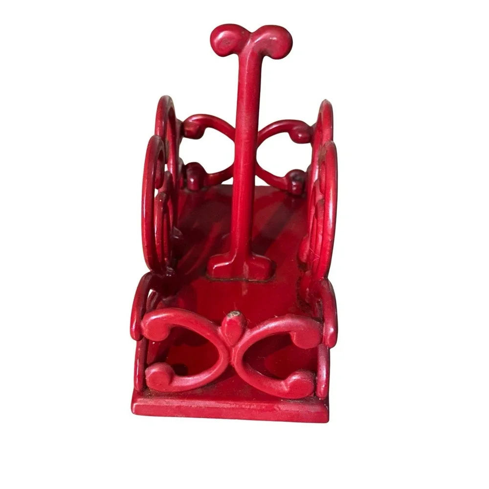 Red Heart Cast Iron Salt & Pepper Shaker Caddy Holder Farmhouse Kitchen Decor